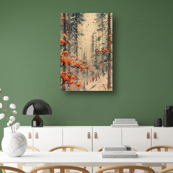 Mistig bos met bloeiende bloemenpracht canvas