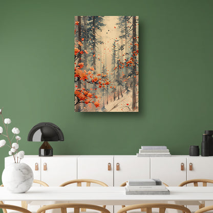 Mistig bos met bloeiende bloemenpracht poster