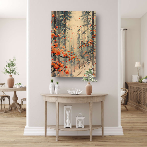 Mistig bos met bloeiende bloemenpracht canvas