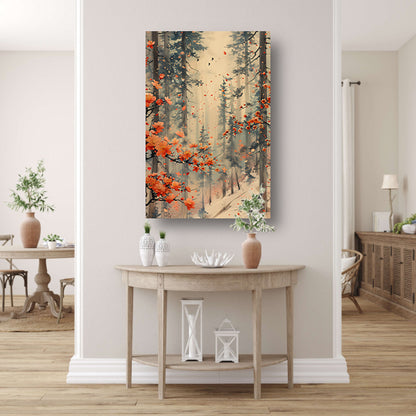 Mistig bos met bloeiende bloemenpracht acrylglas