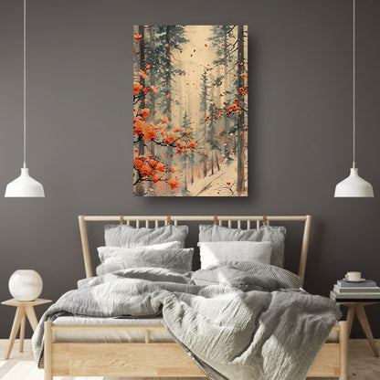 Mistig bos met bloeiende bloemenpracht canvas