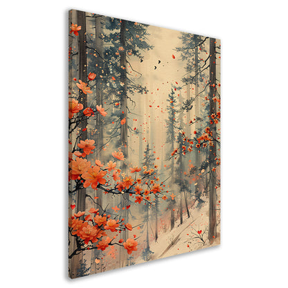 Mistig bos met bloeiende bloemenpracht canvas