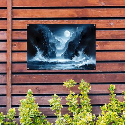 Magisch maanlandschap met waterval en bergen tuinposter