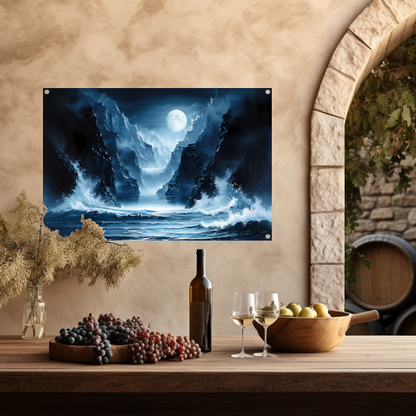 Magisch maanlandschap met waterval en bergen tuinposter