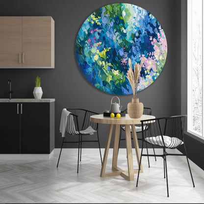 Abstracte kleurrijke bloemenveld schilderij in olie forex muurcirkel