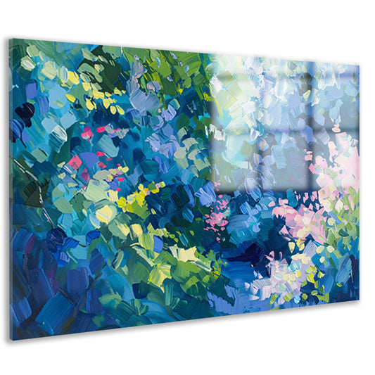 Abstracte kleurrijke bloemenveld schilderij in olie acrylglas