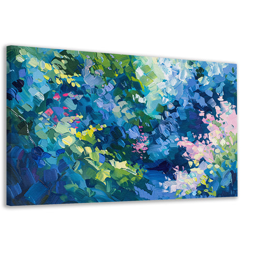 Abstracte kleurrijke bloemenveld schilderij in olie canvas