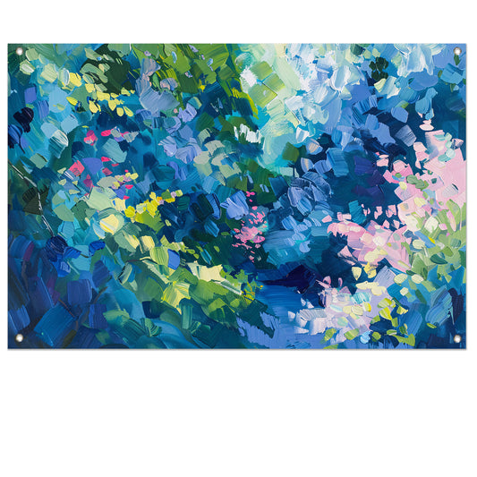 Abstracte kleurrijke bloemenveld schilderij in olie tuinposter