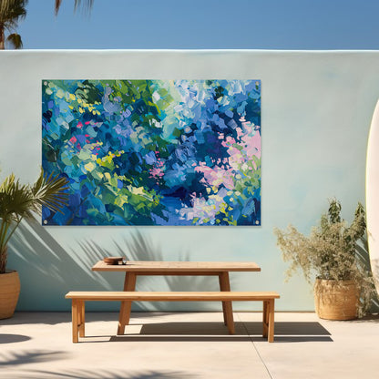 Abstracte kleurrijke bloemenveld schilderij in olie tuinposter