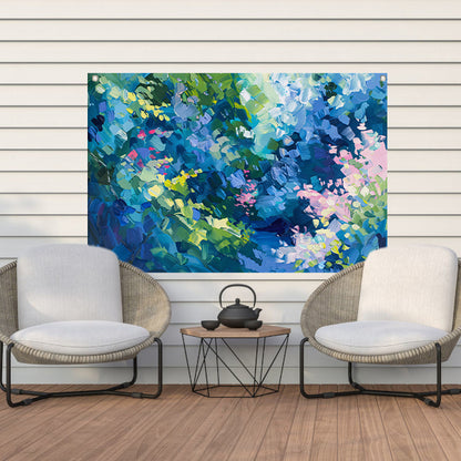 Abstracte kleurrijke bloemenveld schilderij in olie tuinposter