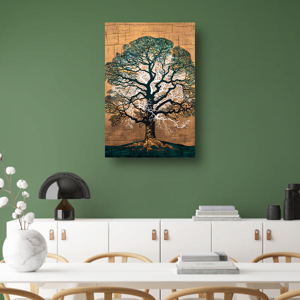Abstracte boom met kleurrijke achtergrond canvas