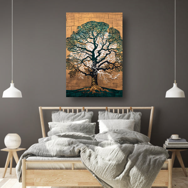 Abstracte boom met kleurrijke achtergrond canvas
