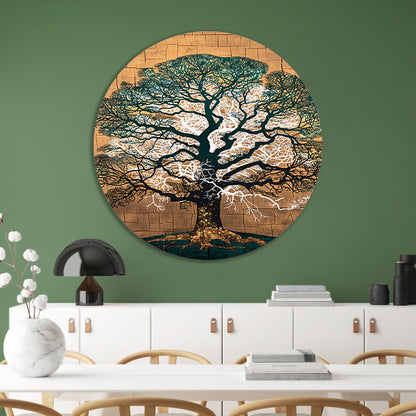 Abstracte boom met kleurrijke achtergrond aluminium muurcirkel