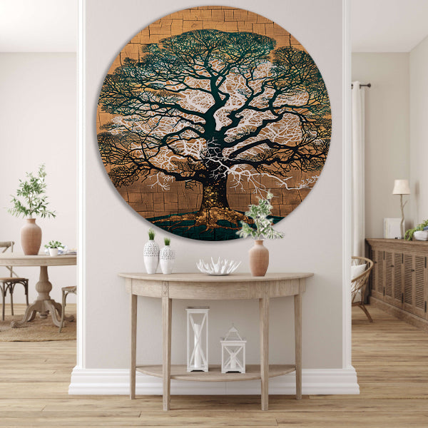 Abstracte boom met kleurrijke achtergrond aluminium muurcirkel