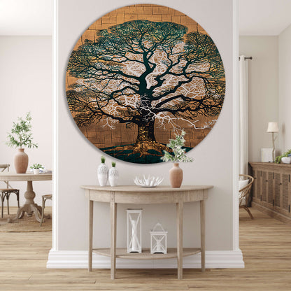 Abstracte boom met kleurrijke achtergrond aluminium muurcirkel
