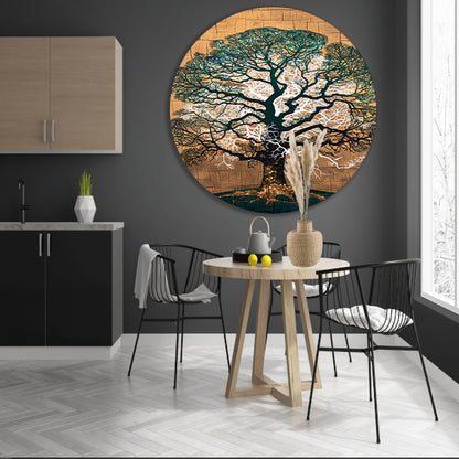 Abstracte boom met kleurrijke achtergrond aluminium muurcirkel