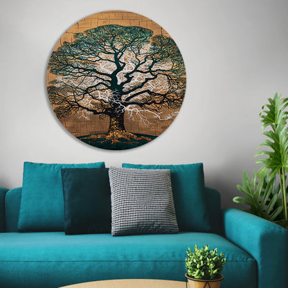 Abstracte boom met kleurrijke achtergrond aluminium muurcirkel