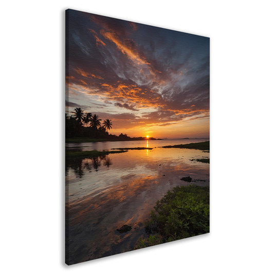 Adembenemende zonsondergang weerspiegeld in water canvas