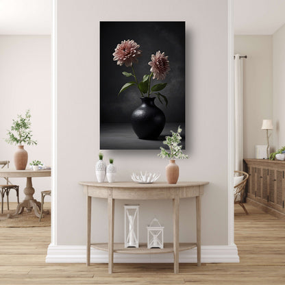 Elegante zwarte vaas met beige bloem canvas