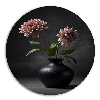 Elegante zwarte vaas met beige bloem aluminium muurcirkel