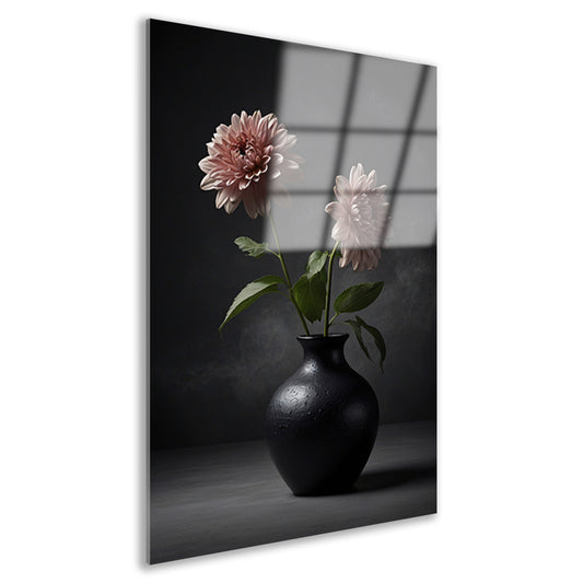 Elegante zwarte vaas met beige bloem acrylglas