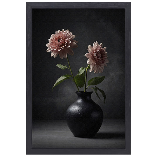 Elegante zwarte vaas met beige bloem canvas met baklijst