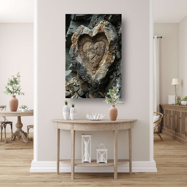 Hartvormige Steen met Natuurlijke Tinten canvas met baklijst