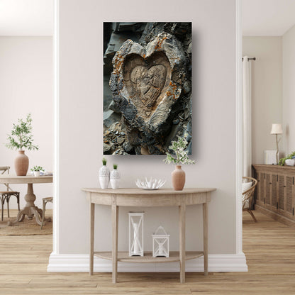 Hartvormige Steen met Natuurlijke Tinten canvas met baklijst