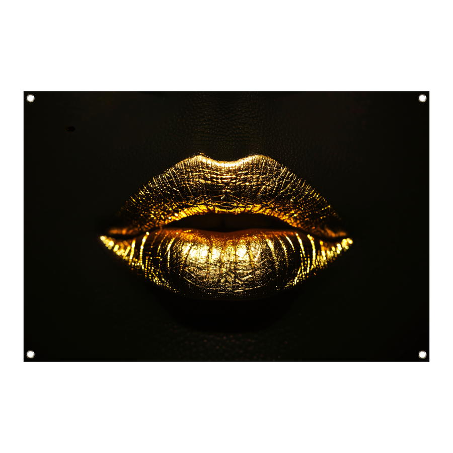 Donkere achtergrond met stralende gouden lippen tuinposter