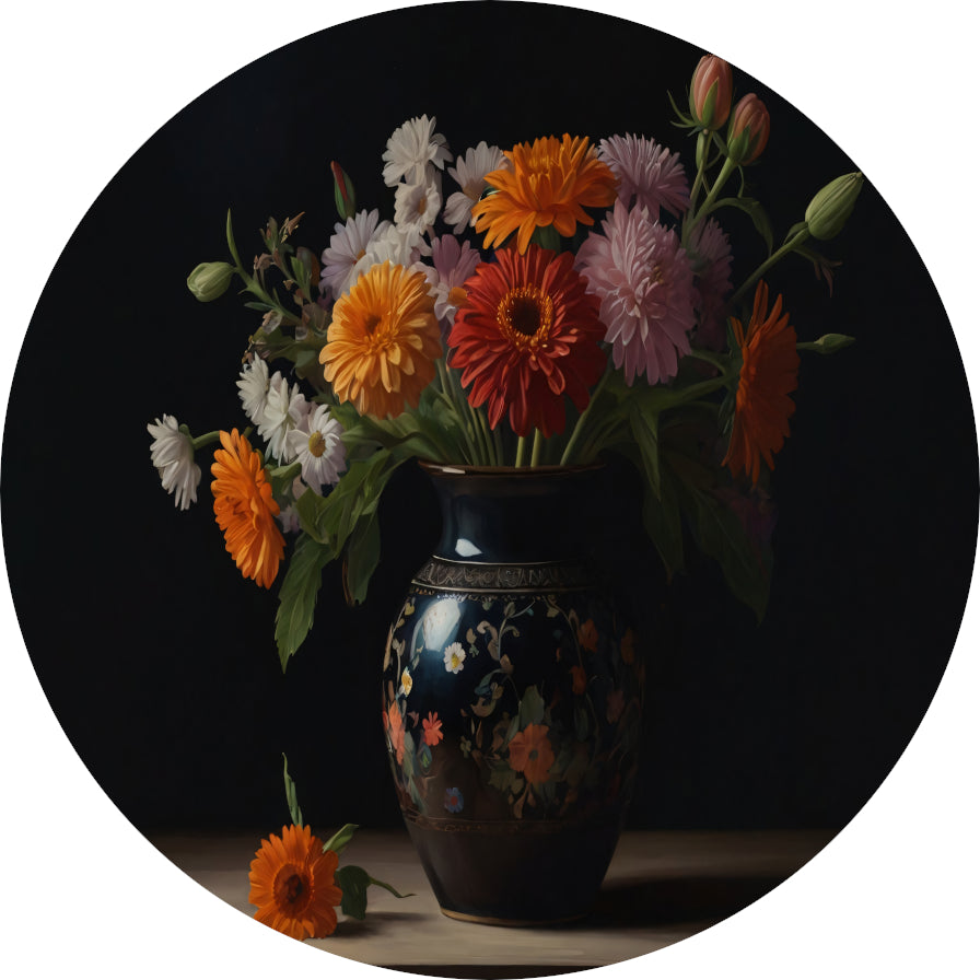 Elegante Bloemenpracht in Versierde Vaas forex muurcirkel