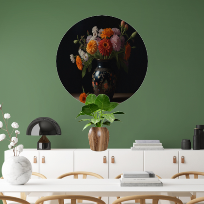 Elegante Bloemenpracht in Versierde Vaas aluminium muurcirkel
