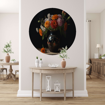 Elegante Bloemenpracht in Versierde Vaas aluminium muurcirkel