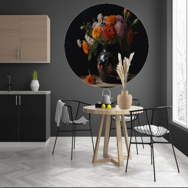 Elegante Bloemenpracht in Versierde Vaas aluminium muurcirkel