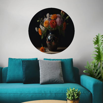 Elegante Bloemenpracht in Versierde Vaas aluminium muurcirkel