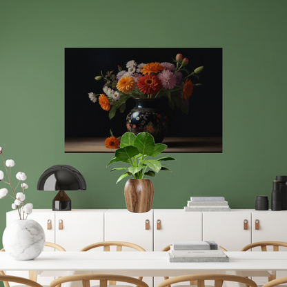 Elegante Bloemenpracht in Versierde Vaas canvas met baklijst