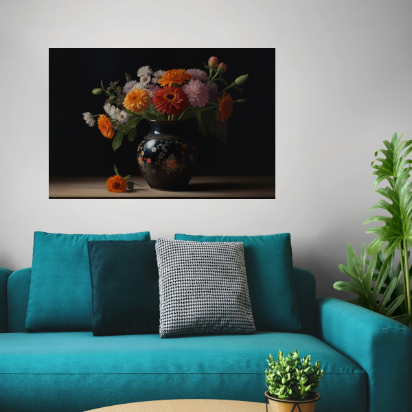 Elegante Bloemenpracht in Versierde Vaas canvas met baklijst