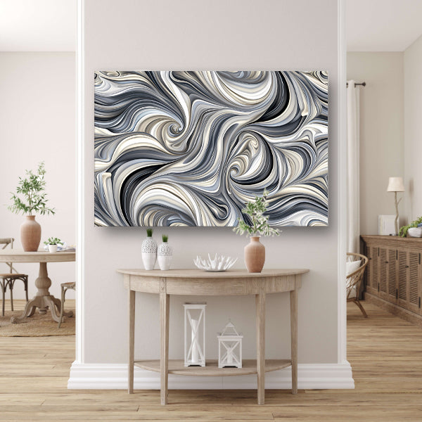 Moderne abstracte kunstprint in zwart en wit canvas met baklijst