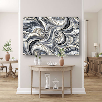 Moderne abstracte kunstprint in zwart en wit canvas met baklijst