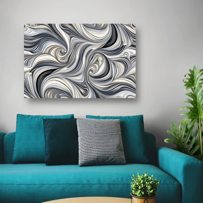 Moderne abstracte kunstprint in zwart en wit canvas met baklijst