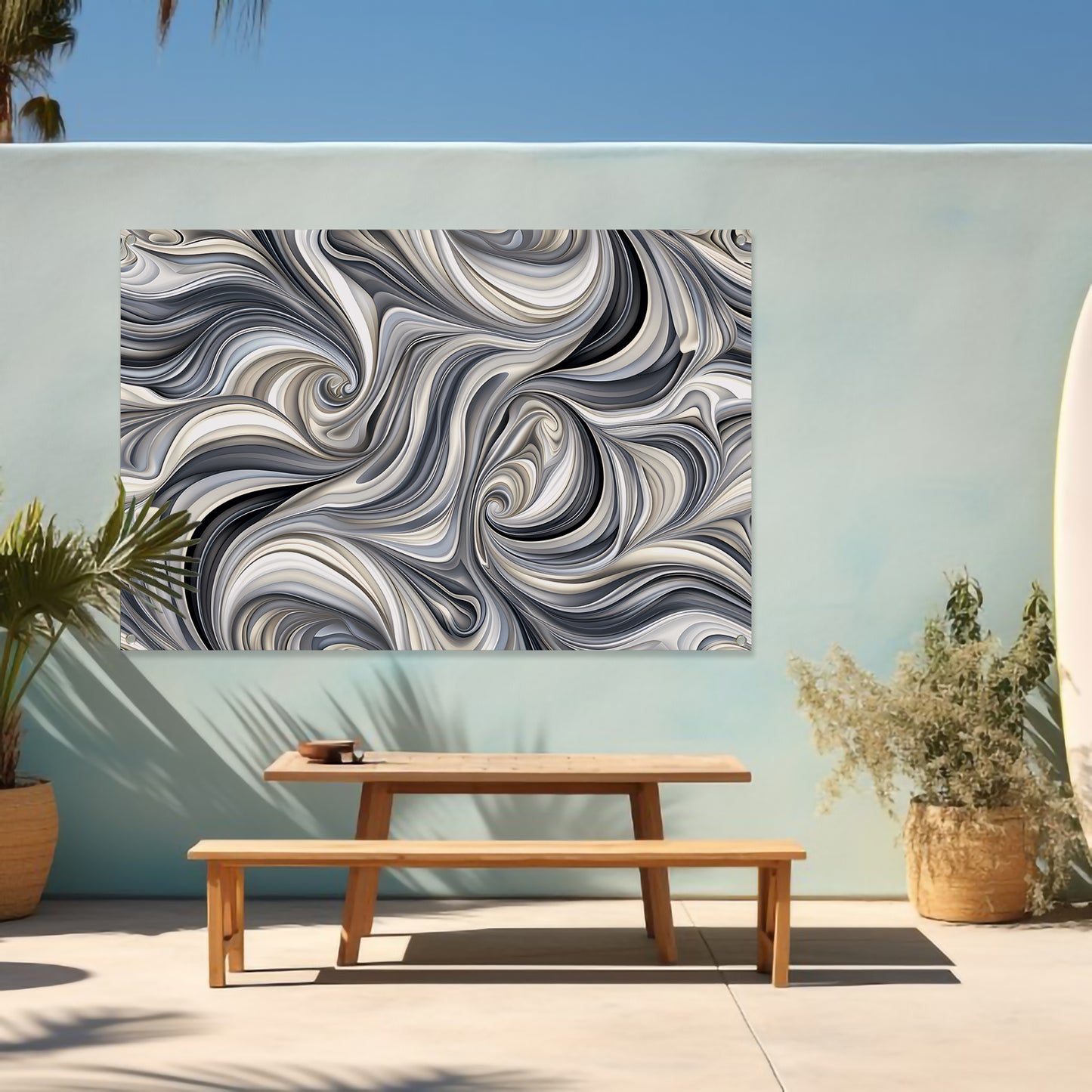 Moderne abstracte kunstprint in zwart en wit tuinposter