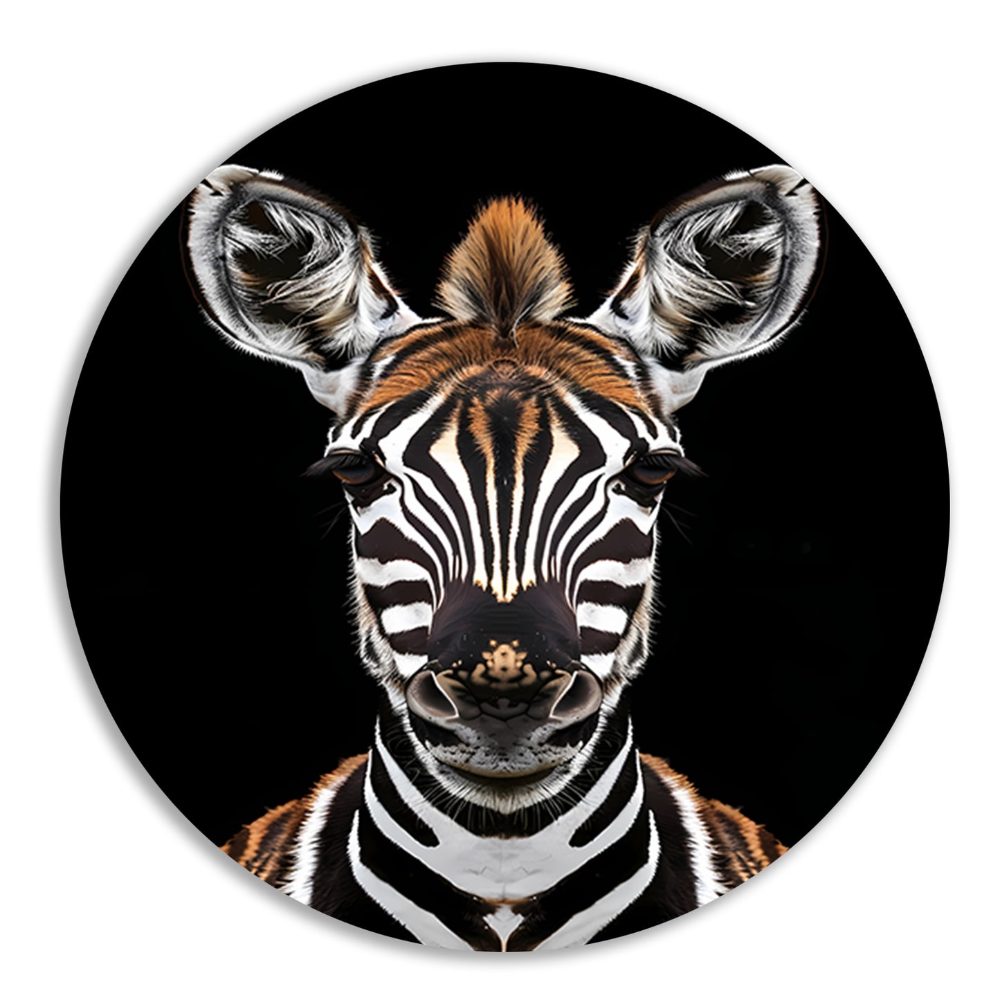Portret van een zebra op zwarte achtergrond aluminium muurcirkel