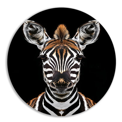 Portret van een zebra op zwarte achtergrond aluminium muurcirkel