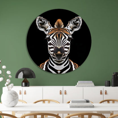 Portret van een zebra op zwarte achtergrond aluminium muurcirkel