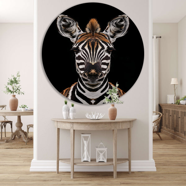 Portret van een zebra op zwarte achtergrond aluminium muurcirkel
