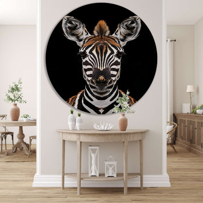 Portret van een zebra op zwarte achtergrond aluminium muurcirkel
