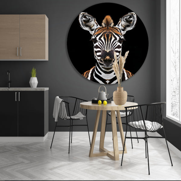 Portret van een zebra op zwarte achtergrond aluminium muurcirkel