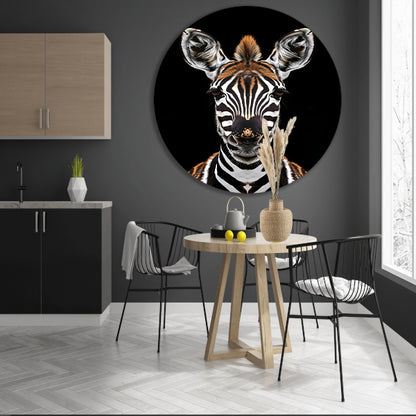 Portret van een zebra op zwarte achtergrond aluminium muurcirkel