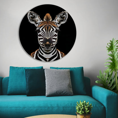 Portret van een zebra op zwarte achtergrond aluminium muurcirkel