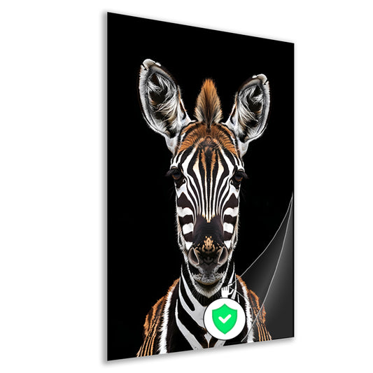 Portret van een zebra op zwarte achtergrond poster