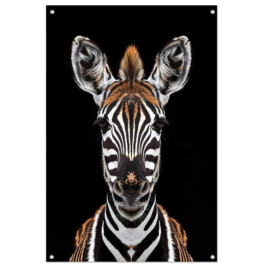 Portret van een zebra op zwarte achtergrond tuinposter